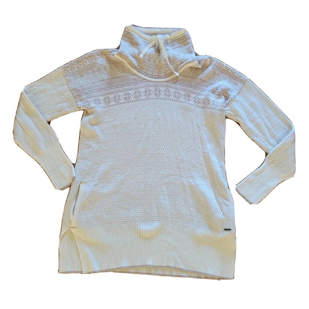 Avalanche Sweater Top Tunic Womens Medium White Tan Fair Isle Slouchy Turtleneck